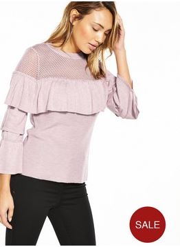 V by Very Mesh Frill Tiered Sleeve Jumper